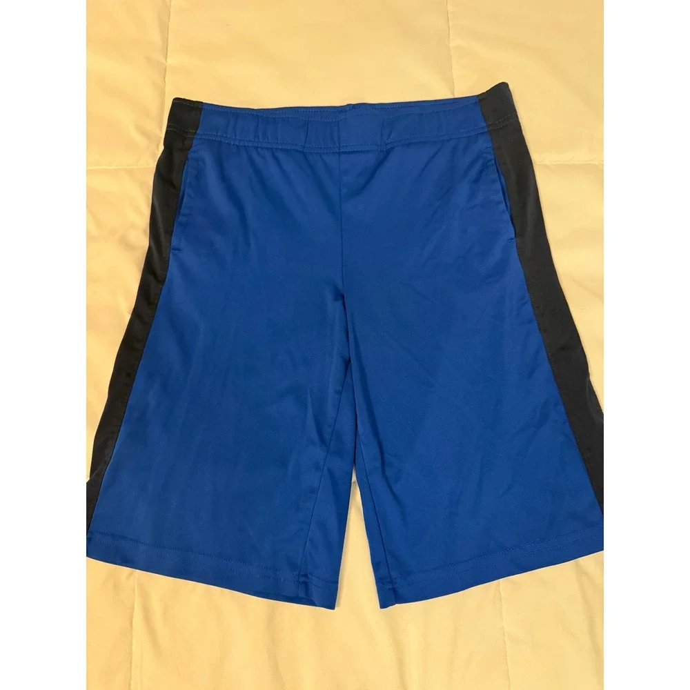 Gymboree Boys Blue Athletic Shorts Black Side Stripe Size L 10-12 Pockets
